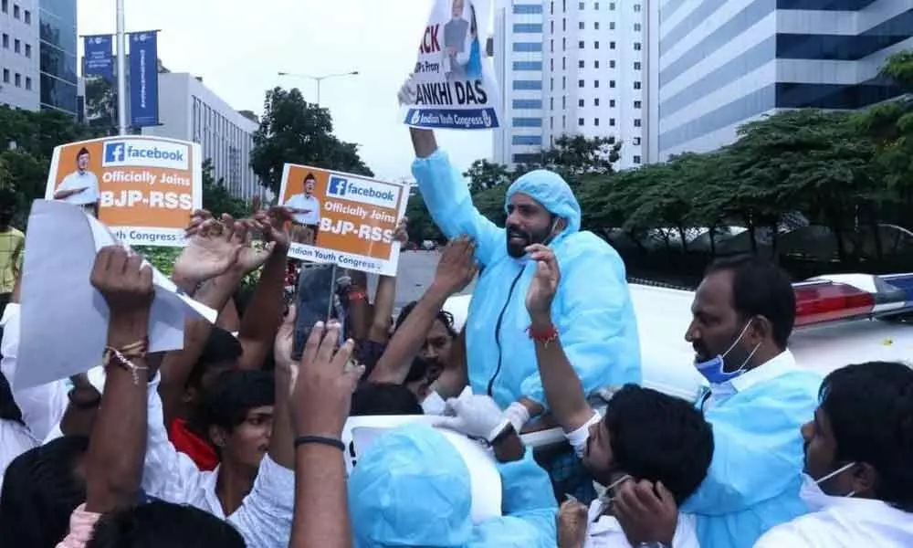 Youth Congress protests outside Facebook office