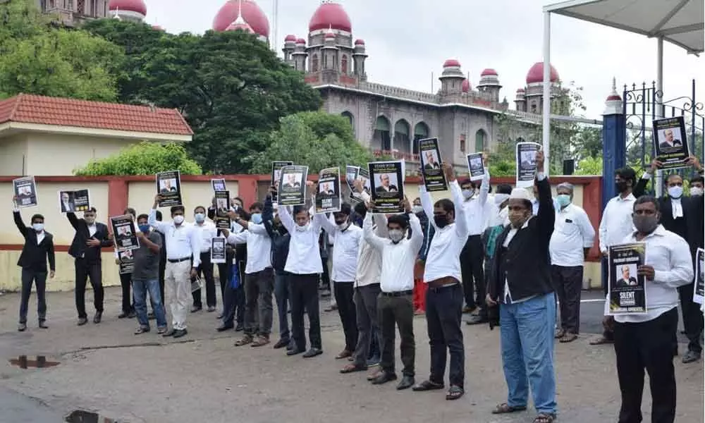 Advocates protest in solidarity with Prashant Bhushan