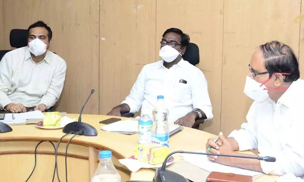 Transport Minister P Ajay Kumar addressing the officials during a review meeting in Khammam on Thursday