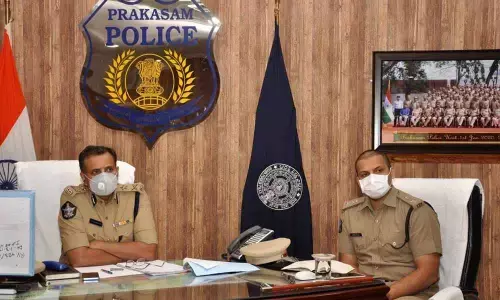 IG Prabhakar Rao holding a meeting with police officials in Ongole on Friday. Prakasam District SP Siddharth Kaushal is also seen.
