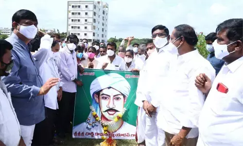 Foundation laying stone for the statue of Telangana warrior Komariah