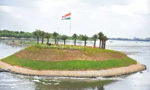 A beautiful mini island being set up in Hussain Sagar