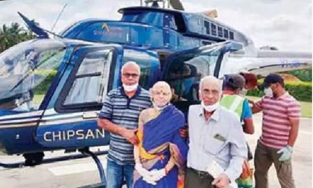 An elderly couple from Kerala flew to Bengaluru and back in a helicopter after attending their grandsons wedding