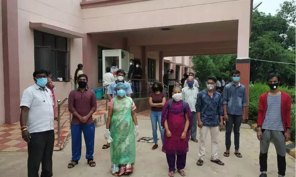 Medical students studying abroad after undergoing Covid tests at government maternity hospital in Tirupati on Tuesday