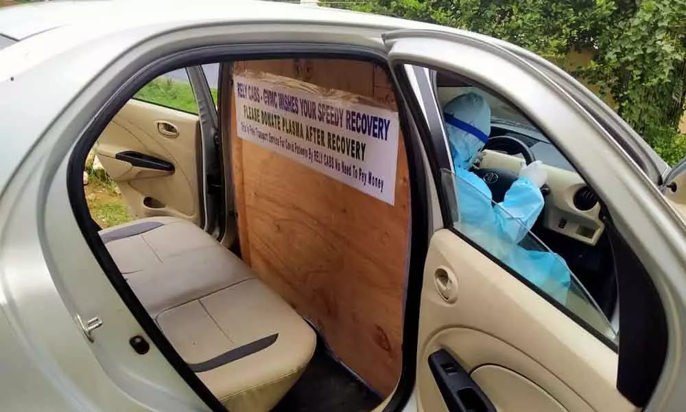 A cab that offers free service to coronavirus patients to reach the hospital in Visakhapatnam