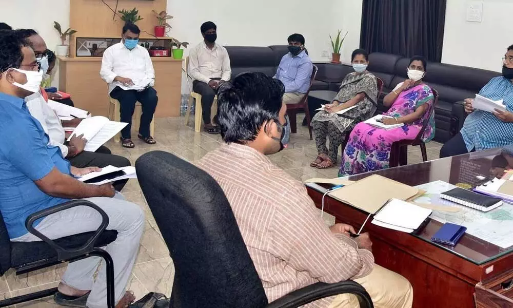 West Godavari District Collector R Muthyala Raju holding a meeting on comprehensive industrial survey