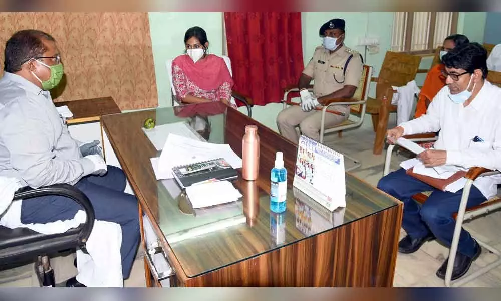 Collector Md Imtiaz interacting with officials at Agiripalli in Krishna district on Wednesday