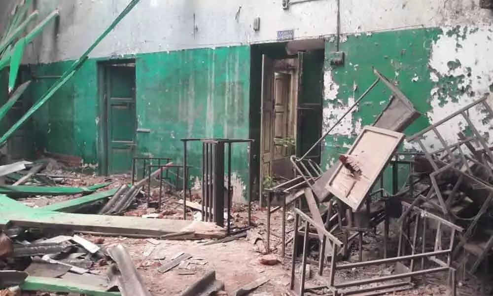 150-year-old school building collapses following heavy rain in Hyderabad