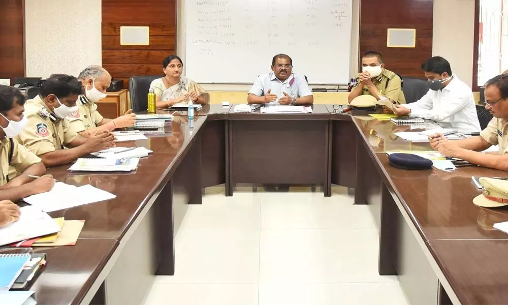 Officials participating in fire safety meeting at Collectors camp office in Vijayawada on Thursday