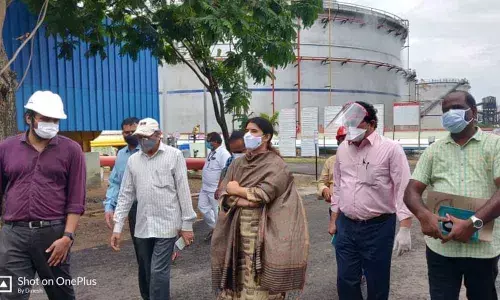 Joint Collector G Rajakumari inspecting industries at Vakalpudi village in Kakinada rural mandal