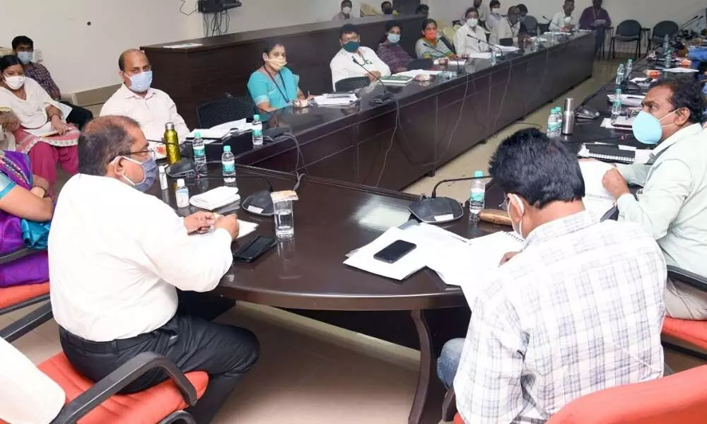 Krishna District Collector A Md Imtiaz addressing the bankers in Vijayawada on Friday