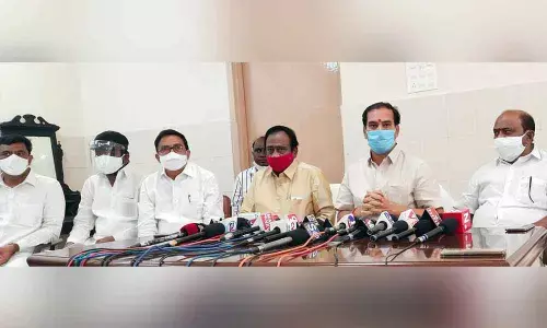 Chief Whip D Vinay Bhaskar addressing a press conference in Warangal on Saturday