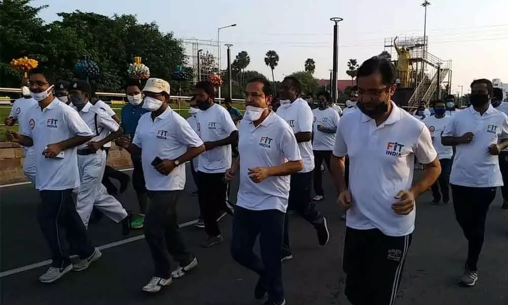 Divisional Railway Manager of Waltair Division, Chetan Kumar Shrivastava, along with others taking part in a run in Visakhapatnam on Saturday