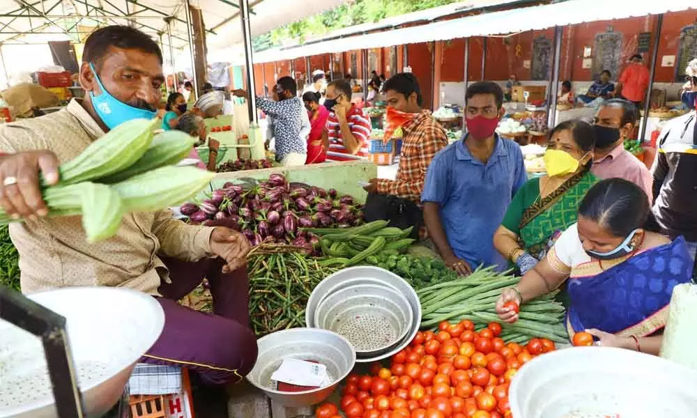 People buying vegetables at Rythu Bazaar in Tirupati