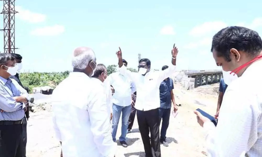 Minister for Transport Puvvada Ajay Kumar inspecting the Rail over bridge works