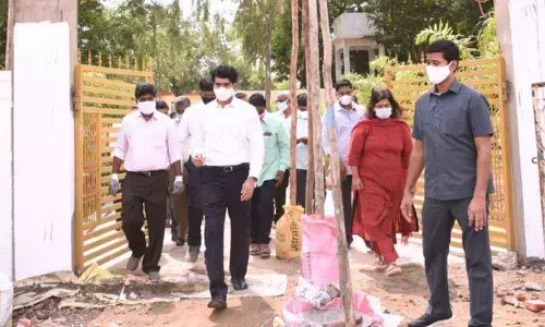 East Godavari District Collector D Muralidhar Reddy inspecting Naadu–Nedu works at Mandal Parishad School in Kakinada rural mandal on Monday