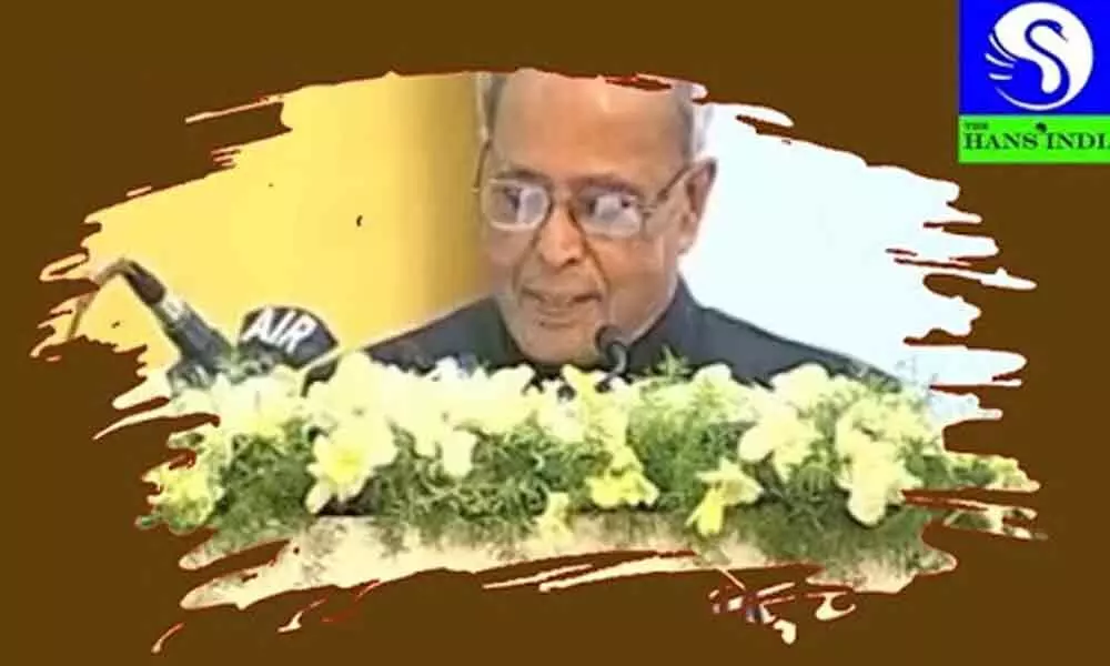 Prananab Mukherjee s delivering PV Narasimha Rao Memorial lecture at Jubilee Hall organised by The Hans India
