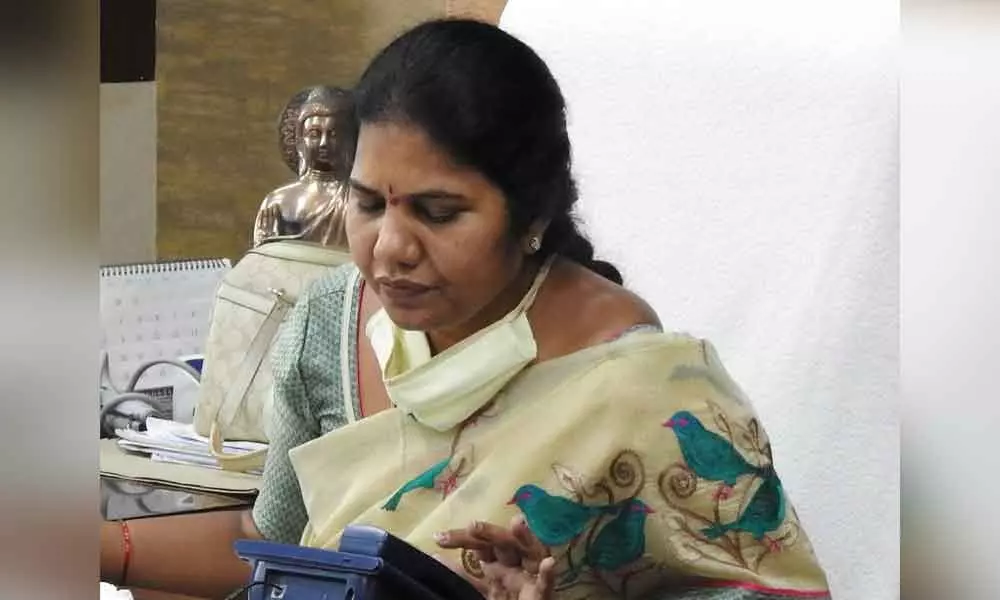 GMC Commissioner Challa Anuradha conducting ‘Dial Your Commissioner’ programme in Guntur on Monday