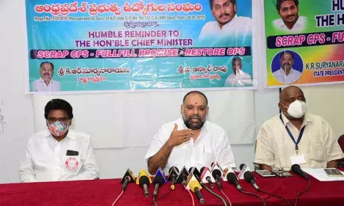APGEA State president KR Suryanarayana addressing media conference in Vijayawada on Tuesday