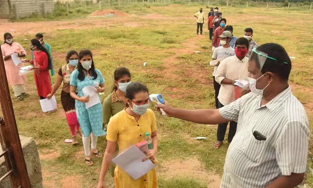 Students appearing for JEE main exam in Tirupati on Tuesday