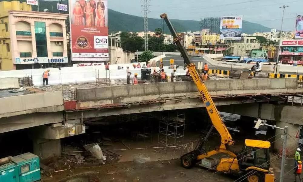 Another arm of the double rotary intersection flyover extending from NAD to Gopalapatnam is all set to be thrown open to the public soon in Visakhapatnam   Photo:  Vasu Potnuru