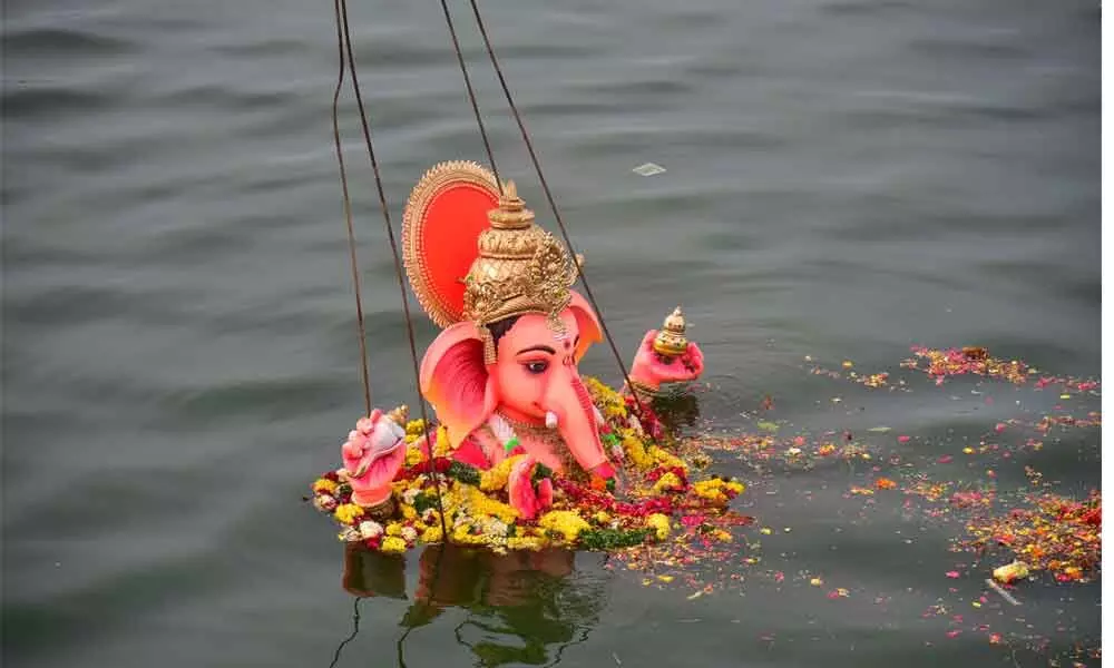 Hyderabad: Quiet &amp; subdued farewell to Ganesha