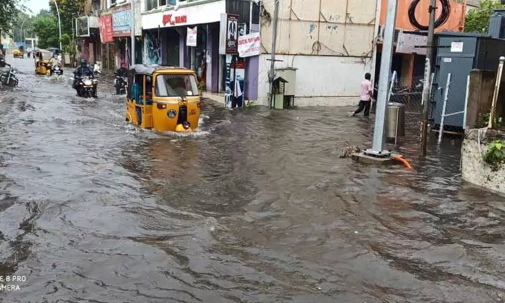 A waterlogged street in Kakinada on Tuesday