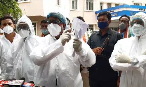 CLP leader Mallu Batti Vikramarka along with party local leaders   addressing the media at Government Hospital in Suryapet on Wednesday