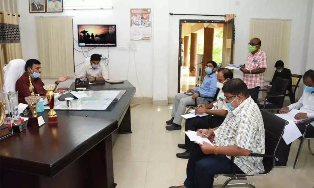 District Collector Dr A Sharath speaking at a review meeting at Janahita Bhavan at Kamareddy Collectorate on Wednesday