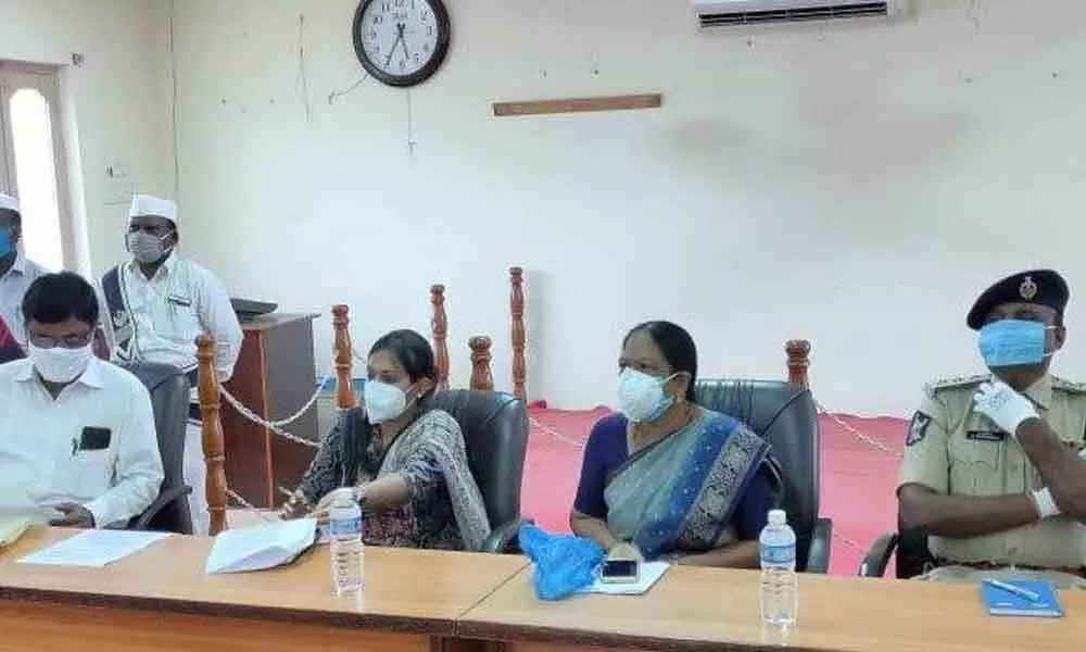 Nuzvid Sub-Collector Pratishta Mangain addressing the Task Force committee meeting in Nuzvid on Wednesday