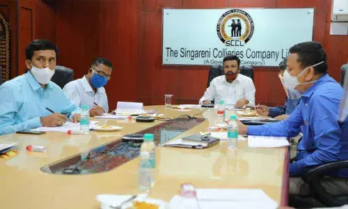 SCCL Chairman and Managing Director N Sridhar addressing general managers of all areas through a video conference from Hyderabad on Thursday