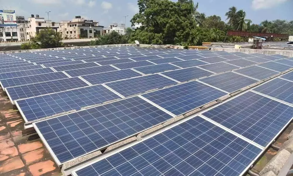 Rooftop solar plants installed at DRM office premises in Visakhapatnam. Photo: A Pydiraju