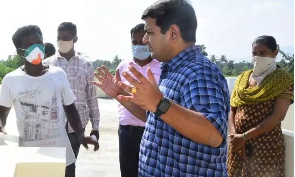 Collector V Vinay Chand checking Naadu-Nedu works in V Madugula mandal in Visakhapatnam district on Friday