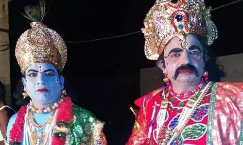 Surendra playing role of Krishna in a mythological drama