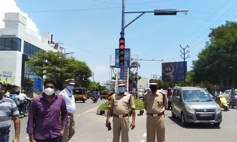 A trial run of a newly-installed traffic signal held at Circuit House junction in Visakhapatnam on Monday