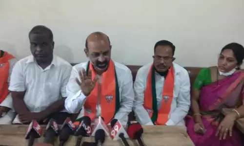 BJP State president Bandi Sanjay Kumar speaking to the media in Bhongir on Tuesday