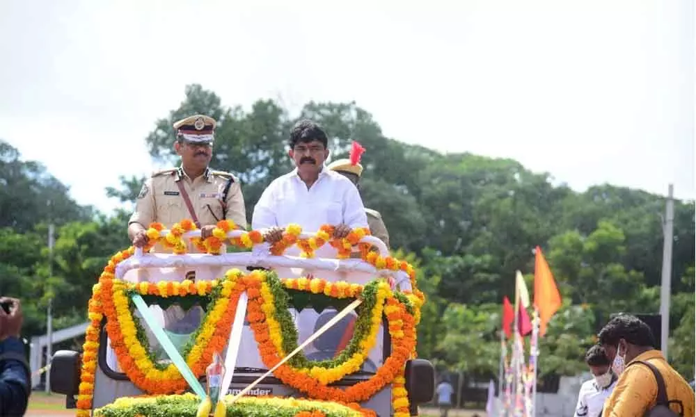 Minister Perni Nani and ADGP Sridhar Rao inspecting guard of honour at the Police Passing Out Parade at the Police Training Centre near Machilipatnam on Tuesday