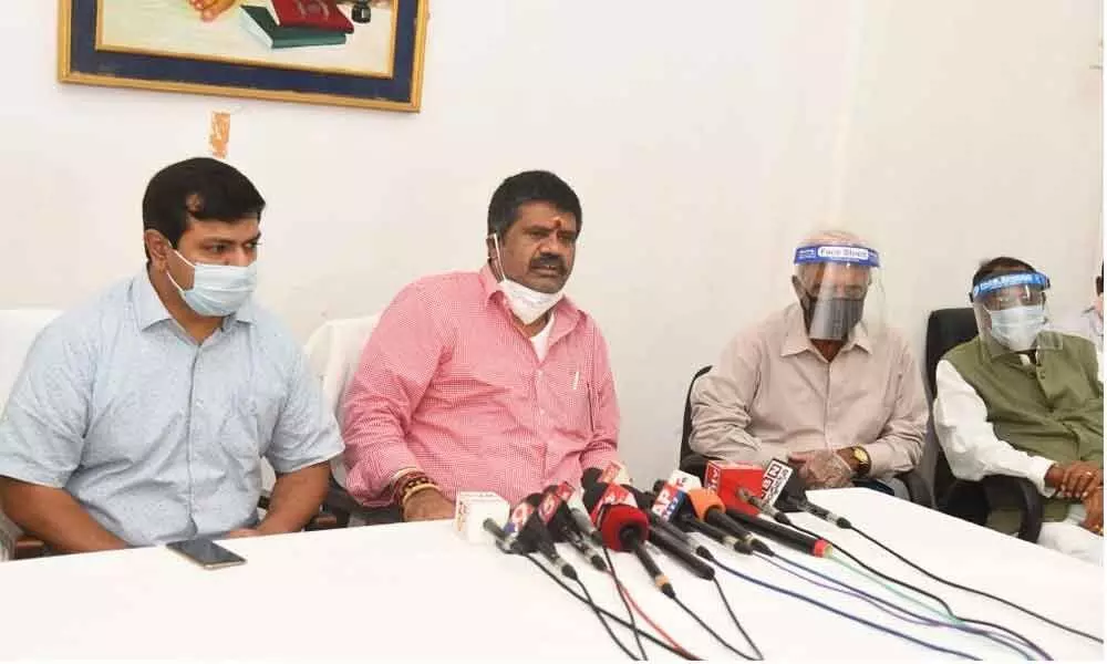Tourism Minister M Srinvasa Rao addressing a press conference in Visakhapatnam on Tuesday