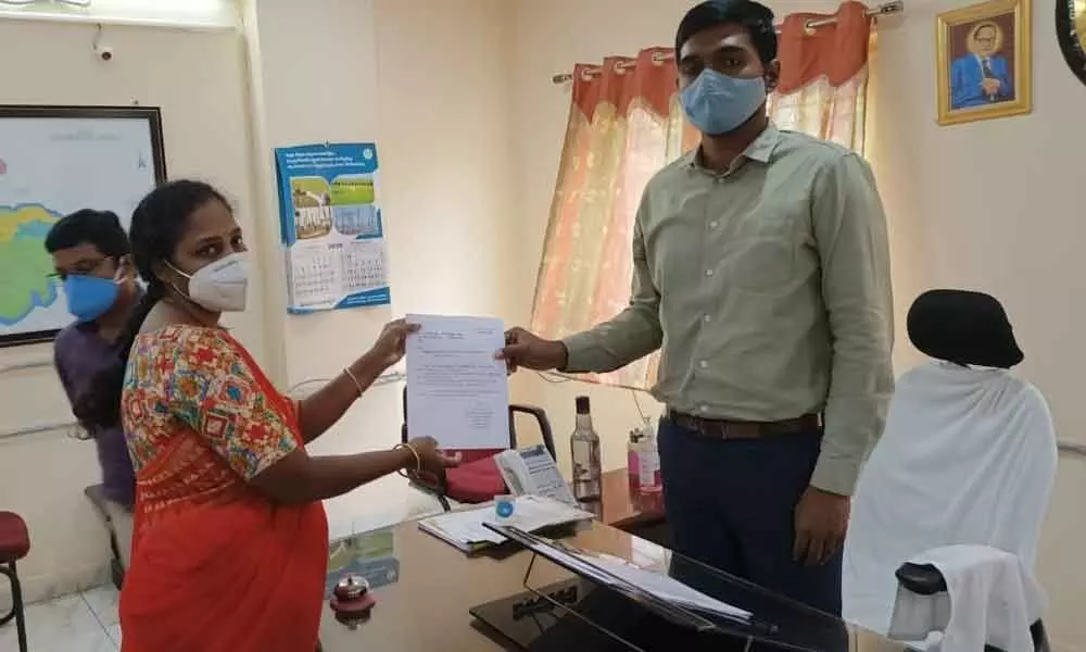 MPP G Sudha Rani submitting her resignation letter to ZP CEO on Wednesday