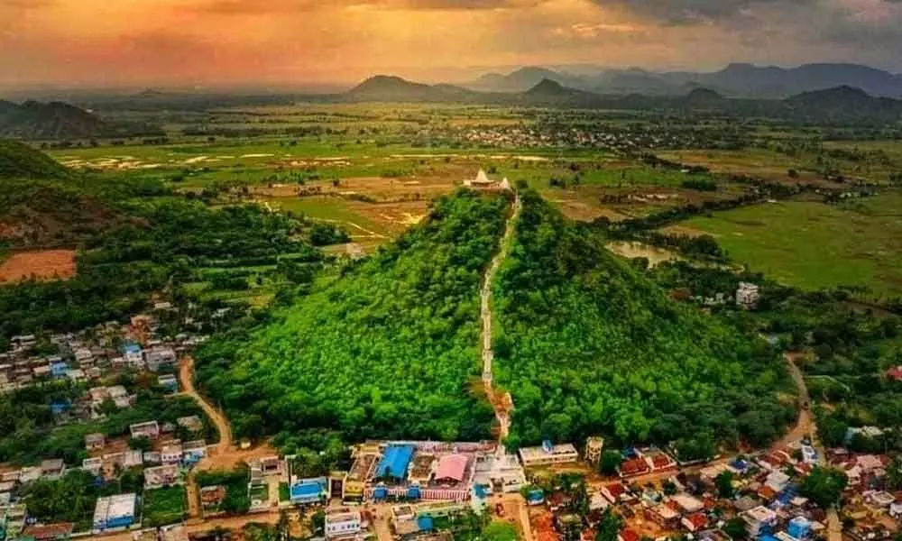 Bird’s eye view of famous pilgrim centre Korukonda