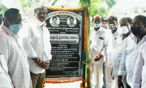 Tourism Minister M. Srinivasa Rao taking part in the inauguration of various development works in Bheemunipatnam in Visakhapatnam on Thursday