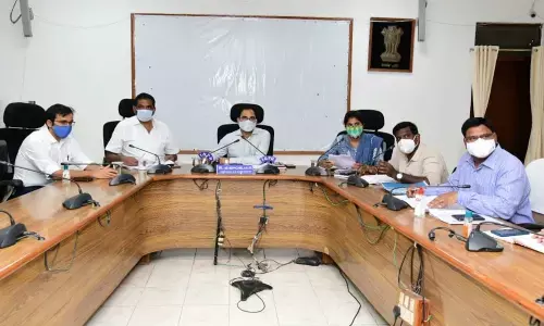 District Collector K Shashanka at a meeting on Smart City works at the Collectorate in Karimnagar on Thursday
