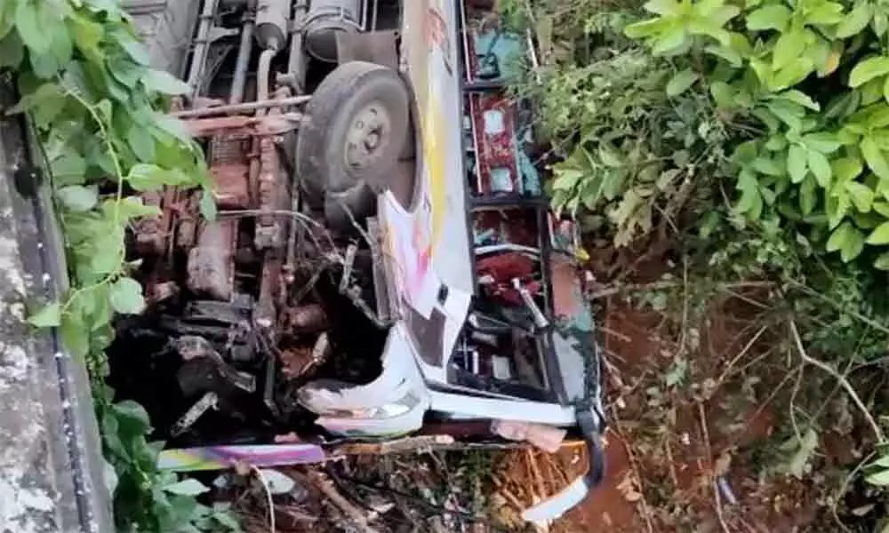 Five injured after private bus falls into the river in Visakhapatnam