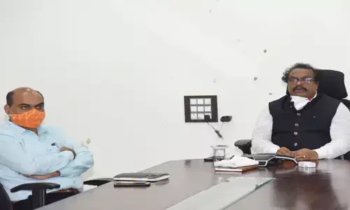 District Collector S Venkat Rao during a video conference from his office in Mahabubnagar on Friday