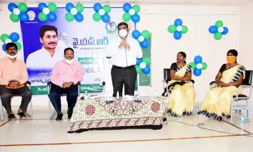 District Collector G Veera Pandiyan addressing a programme organised at DRDA technical training development centre in B Thandrapadu on Saturday