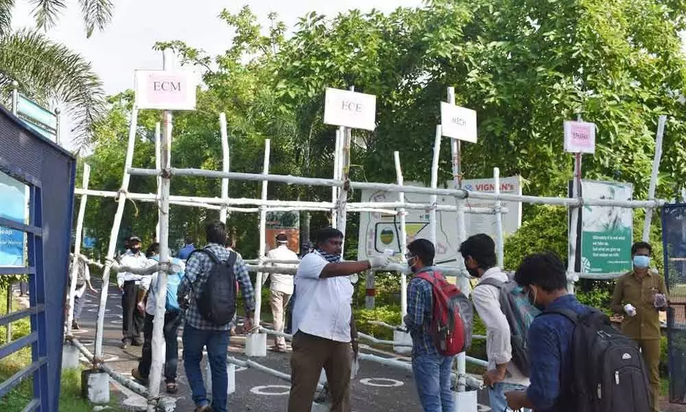 VIIT final year B Tech students attending semester-end examinations at the institution in Visakhapatnam on Saturday