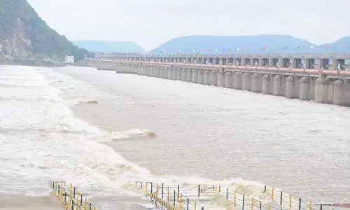 Water being released into sea from Prakasam barrage in Vijayawada