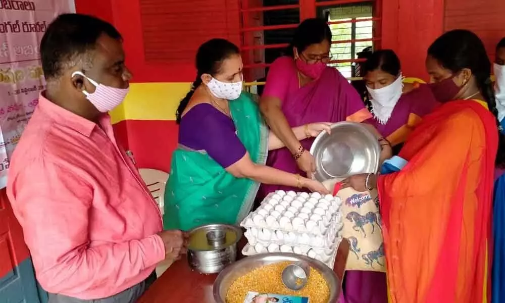 Warangal Rural District Welfare Officer K Chinnaiah taking part in the Poshan Maah 2020 programme in Narsampet on Tuesday