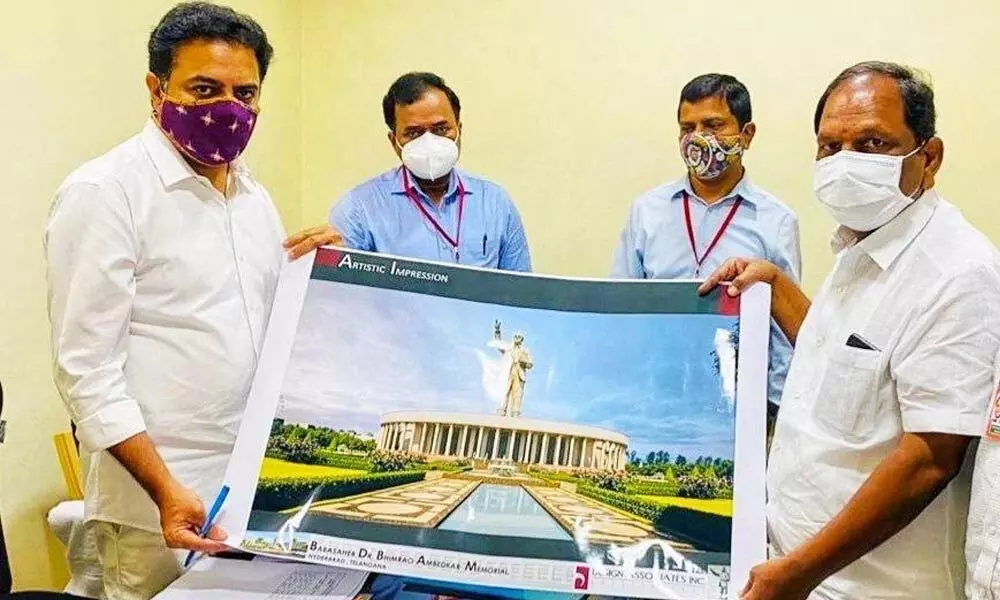KTR unveils final design of mammoth Ambedkar statue