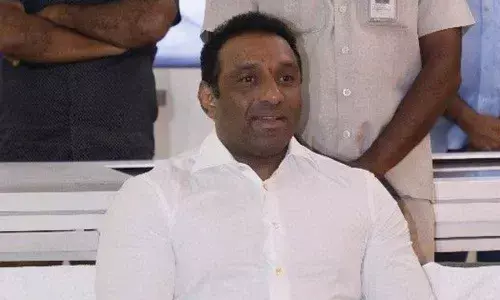 Industries Minister Mekapati Goutham Reddy addressing media  at Mangalagiri on Thursday